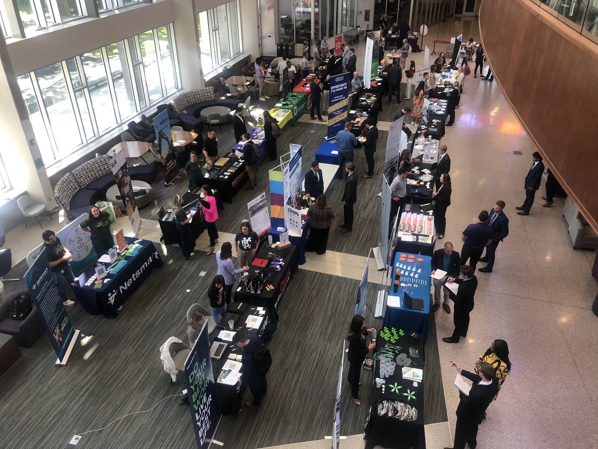 Love the energy in the Business College atrium today. Come check out the career fair to kick of Sales Week.