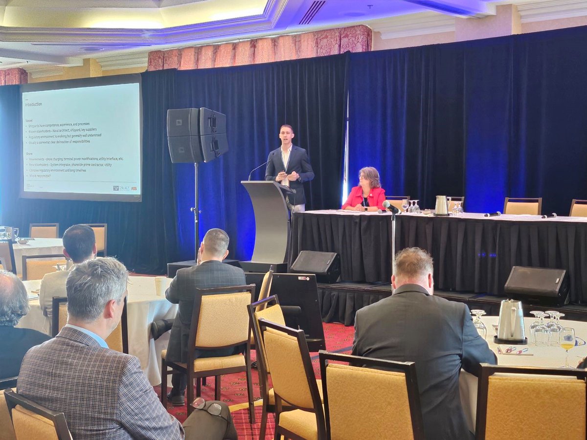 Drew Orvieto (<a href="/ABBNorthAmerica/">ABB North America</a>) talks "Navigating the waters – The symbiotic relationship between utilities, ferry operators and propulsion system integrators" with #cdnferry2024 delegates