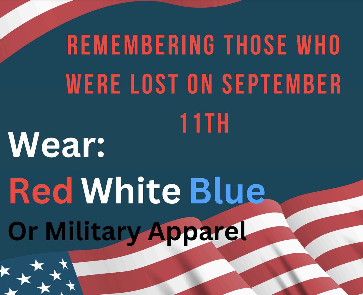 Colonial Nation- Let's join together on Wednesday to honor all of those who were impacted by the events of September 11, 2001. StuCo is sponsoring a spirit day for students and staff.