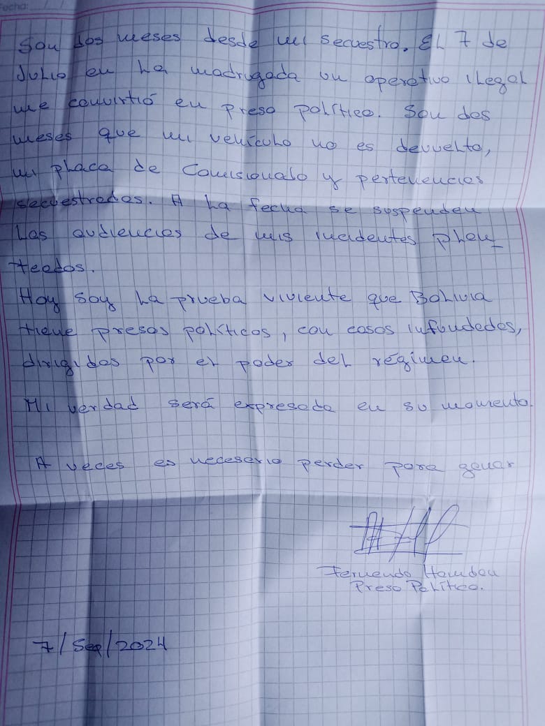 ESCRITOS DE FERNANDO HAMDAN 
PRESO POLITICO EN BOLIVIA