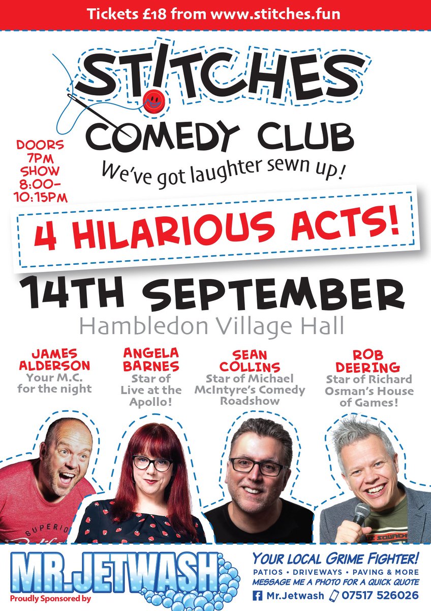 Got two awesome comedy nights this weekend. Hayling on Friday and Hambledon on Saturday. All tickets £17 from stitches.fun - lock in some laughter today!