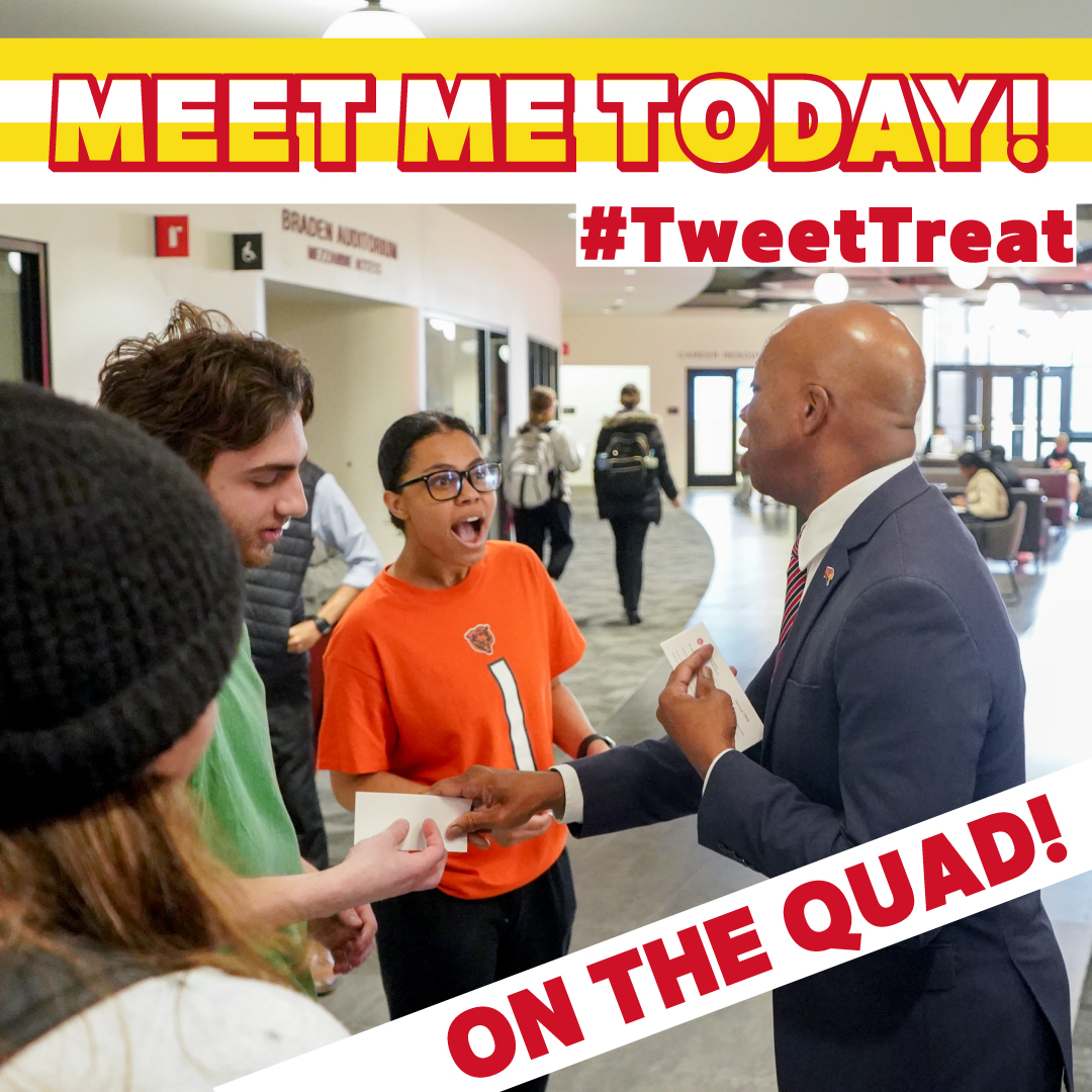 Look for us today at 2 p.m. 🌲on the quad 🌳 for a #TweetTreat! Get your voucher for a free grande drink from Starbucks, good for the next week! 
#RedbirdLife