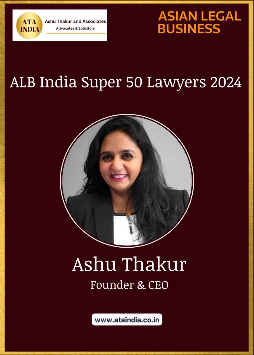 Ashu (@ashutindia) on Twitter photo Humbled and honoured to be ranked and recognized by Asian Legal Business (ALB) in their ‘India Super 50 Lawyers’ list for the year 2024.
<a href="/ATAIndialegal/">AshuThakur&Associate</a> <a href="/ATIndiaMSE/">AT India Prime</a> <a href="/ALB_Magazine/">Asian Legal Business</a> <a href="/thomsonreuters/">Thomson Reuters</a> #iamchevening #Frenchdesk #crossborder #doinbusinessinIndia #ALB #womeninlaw Humbled and honoured to be ranked and recognized by Asian Legal Business (ALB) in their ‘India Super 50 Lawyers’ list for the year 2024.
<a href="/ATAIndialegal/">AshuThakur&Associate</a> <a href="/ATIndiaMSE/">AT India Prime</a> <a href="/ALB_Magazine/">Asian Legal Business</a> <a href="/thomsonreuters/">Thomson Reuters</a> #iamchevening #Frenchdesk #crossborder #doinbusinessinIndia #ALB #womeninlaw