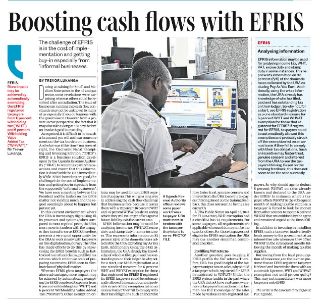 PwC_UG's tweet photo. The URA may consider incentivising EFRIS usage by exempting registered taxpayers from 6% Withholding tax (WHT) and 6% Withholding VAT (WHVAT), potentially improving business cash flows with a 12% tax saving. For more details, follow Trevor’s article here https://t.co/0kwdQwOeMU https://t.co/j2q8W0XgPq