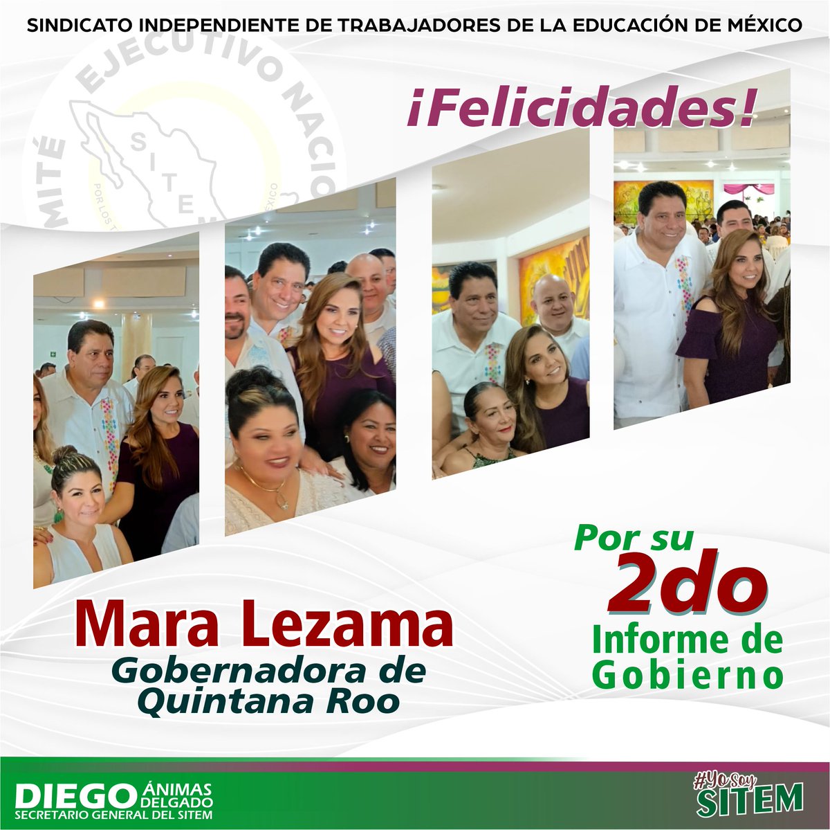 sitem_cen's tweet photo. El Prof. Diego Animas Delgado, felicita a la gobernadora de Quintana Roo, @MaraLezama por su 2do Informe de Gobierno. Su liderazgo y trabajo se hace evidente en las acciones y resultados sobresalientes que ha tenido en estos dos años de gobierno por el bienestar de Quintana Roo. https://t.co/8wRQLONIQc