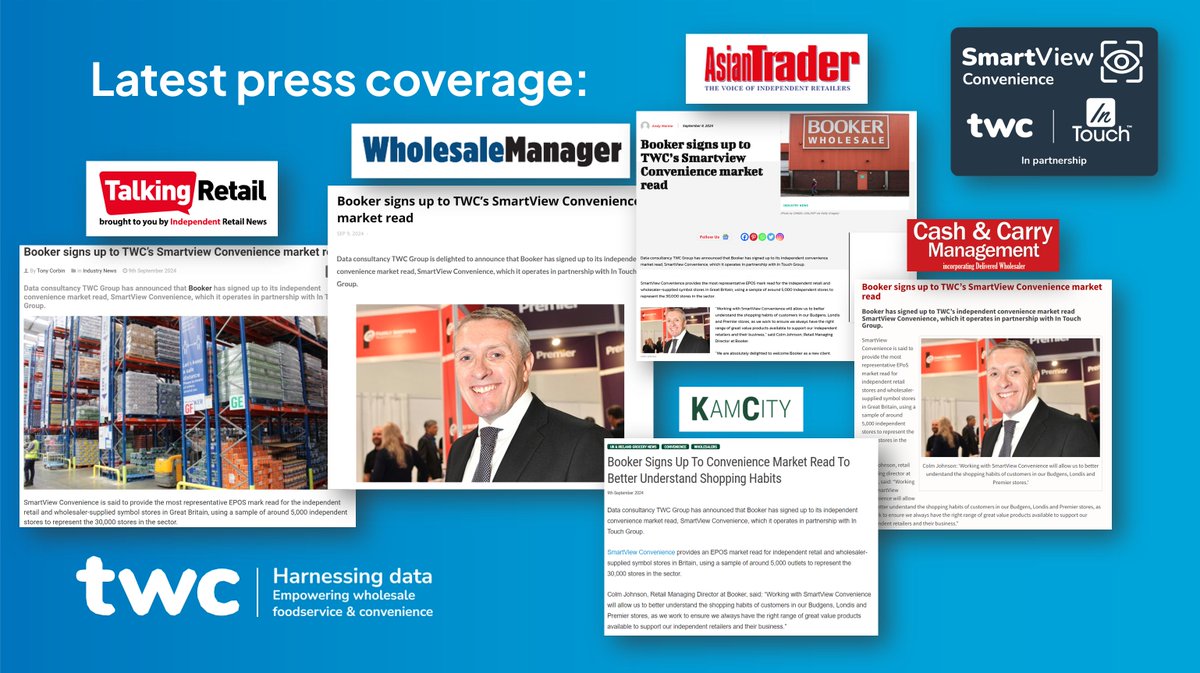 TWC Group (@twcgroup) on Twitter photo Yesterday, we announced that Booker Group has signed up to SVC, our market read for indy c-stores in partnership with I-TG. Great to see all the coverage in trade press! 📰
➡️ eu1.hubs.ly/H0cgwMt0
For more details, contact Sarah Coleman: 📞 07834 907995 ✉️ sarah@twcgroup.net Yesterday, we announced that Booker Group has signed up to SVC, our market read for indy c-stores in partnership with I-TG. Great to see all the coverage in trade press! 📰
➡️ eu1.hubs.ly/H0cgwMt0
For more details, contact Sarah Coleman: 📞 07834 907995 ✉️ sarah@twcgroup.net