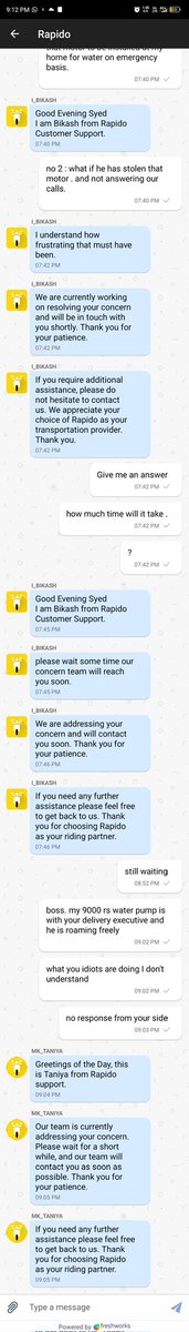 SyedUmar963's tweet photo. The Rapido Parcel delivery service person Stole my Parcel and Ran Away and Rapido People did not take any immediate action while there driver/rider was fleeing away with my Water Pump Worth 9000/- . I would Recommend everyone to stop using Rapido Parcel Service as these people https://t.co/kbjtNq278X