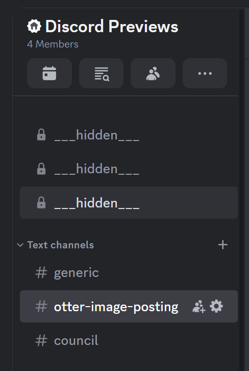 DiscordPreviews's tweet photo. Discord is about to roll out a change to their API that will hide channel names and topics from users who can't access them. Below is what someone with a client modification to view hidden channels would see with this change enabled. https://t.co/a9t0zziqgc
