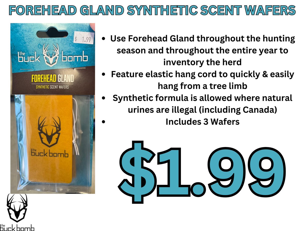 LivingstonGuns's tweet image. Get the perfect all-season scent with Buck Bomb Scent Wafers! $1.99 for 3 wafers, ideal for scrapes and legal in places where natural urines aren’t. #HuntingEssentials #BuckBomb #TheGunShop #LivingstonTN