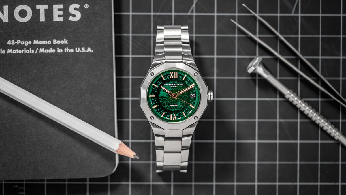 baldassarreted's tweet photo. Baume & Mercier has added an intriguing "smoked green" sapphire dial and a 5-day Baumatic movement to the latest model in its '70s-classic Riviera collection. Read Mark Bernardo's hands-on review here: https://t.co/9kIsyU8ITe
#BaumeAndMercier #RivieraCollection https://t.co/EfEBTnYOdE