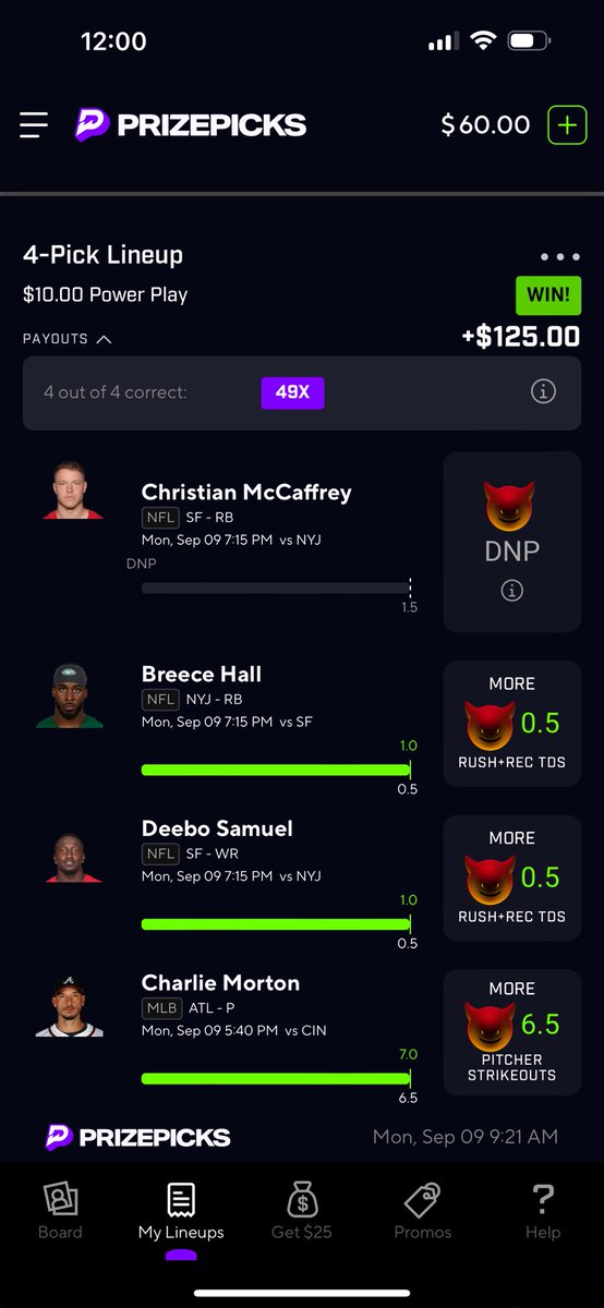 flyboogie's tweet photo. @PrizePicks  we gotta have a conversation. How 1 DNP GO from a $490 win to only a $125. That’s $365 difference. This math ain’t mathing https://t.co/OOKEyXtLAP