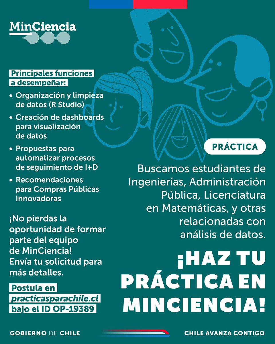 min_ciencia's tweet photo. ¿Eres estudiante de alguna carrera relacionada al análisis de datos? 🙌🏻📊

La División de Políticas Públicas busca un alumno en práctica para apoyar en la automatización del levantamiento de información de procesos y acciones realizadas en dicha área. https://t.co/yAE3CFtjgz