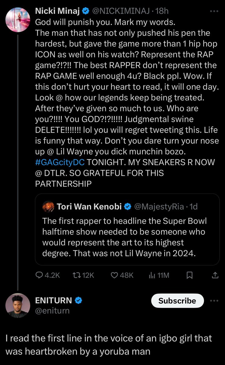 Alaba589's tweet photo. 9.
Coz of Nicki Minaj, Stray bullet just hit Lagos men🤣🤣😂🤣 https://t.co/RVYHdda2hO