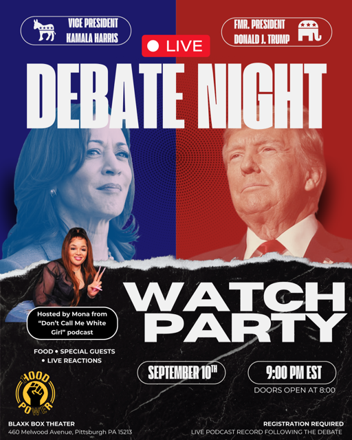 The presidential race is heating up, and with only 55 days until the election, 1Hood Power will host a 🗳️ debate watch party. 

Registration Required. RSVP Here: eventbrite.com/e/presidential…