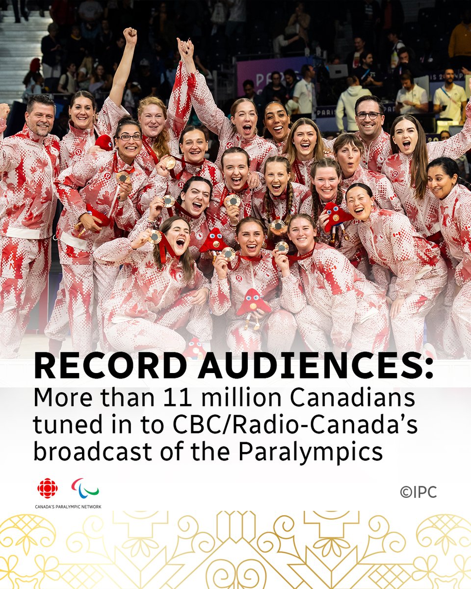 cbcsports's tweet photo. Record audiences in Canada tuned in for the #Paris2024 Paralympics 🇨🇦

Audiences consumed a total of 614,000 hours of content on our digital and streaming platforms, up 153% over Tokyo 2020 🤯

https://t.co/0ZEgg9FiXN https://t.co/n3LmH4bZEt