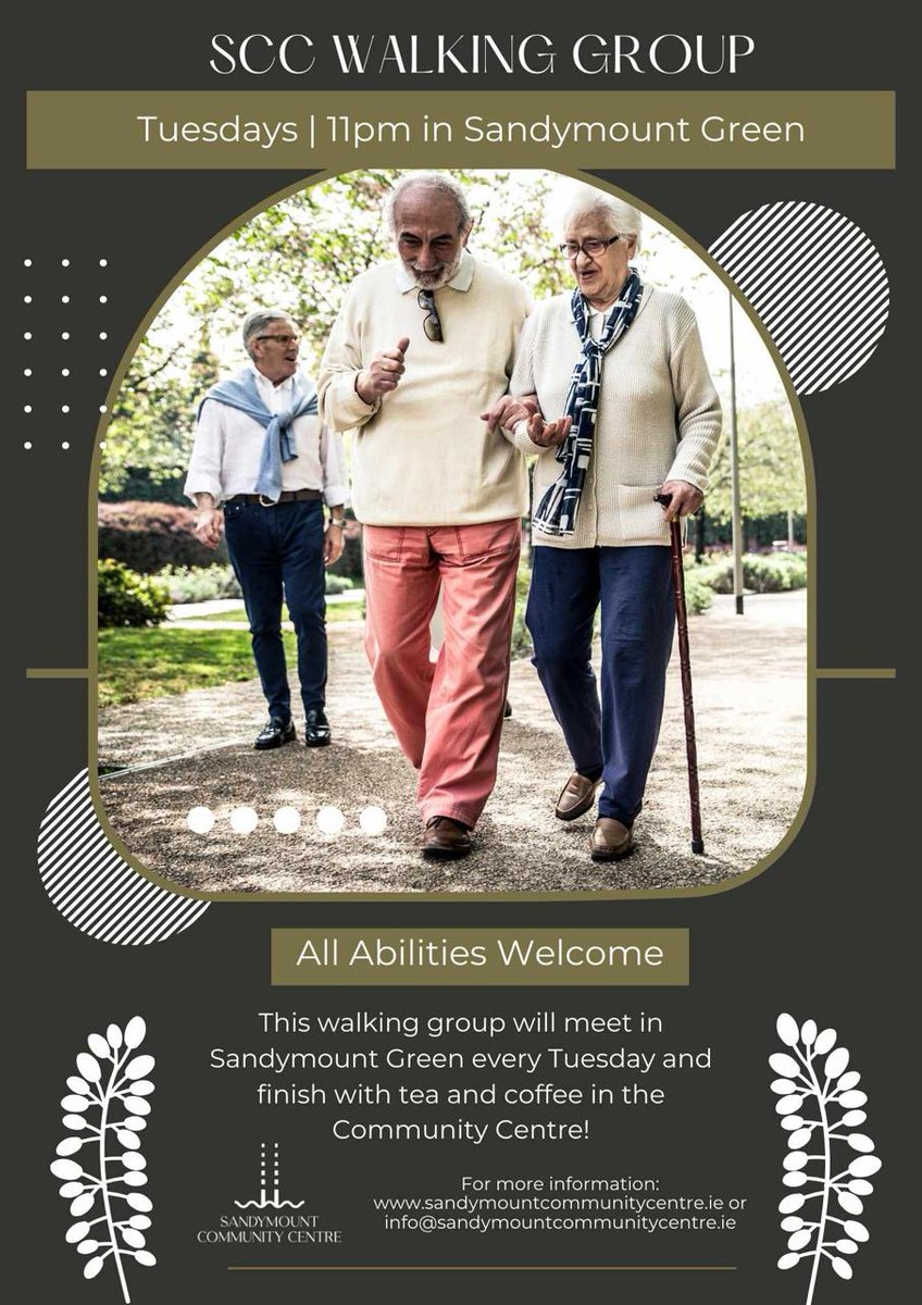 🚶‍♂️Join the SCC Walking Group!🚶‍♀️ 
Starting in October🗓️ 
📅 Tuesdays, 11 AM  
📍 Sandymount Green  

All abilities welcome! Finish with tea at SCC ☕️💬  

Info: sandymountcommunitycentre.ie  
#SCCWalkingGroup #StayActive #PositiveAging
