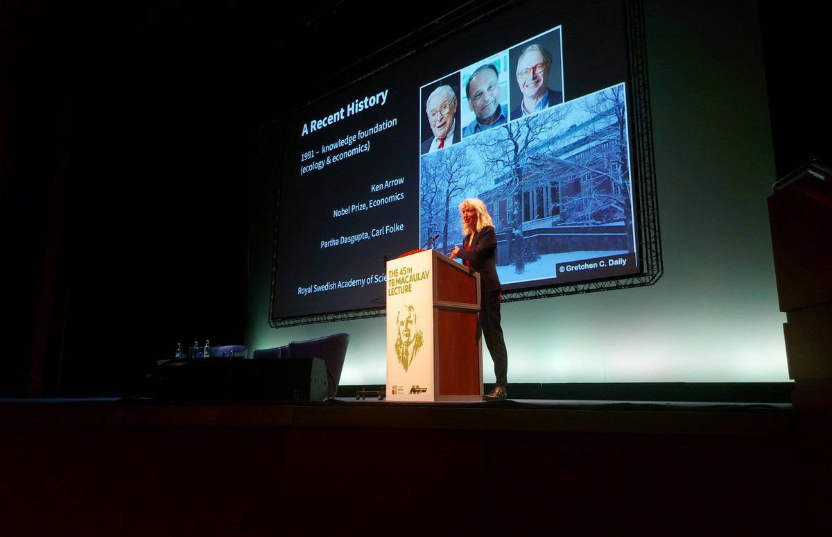 Lecture speaker Prof Gretchen C. Daily has taken to the stage, her talk will explore human dependence on #nature —from nutrition and #climate security to beauty and spirit.

Explaining why understanding this is crucial to securing our future 🌏

#TBMacLecture