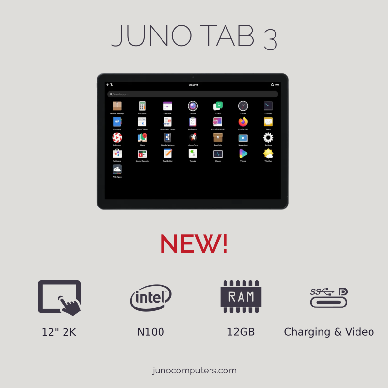 junocomputers's tweet photo. NEW! Juno Tab 3 - 12" 2k Display, Intel N100, 12GB RAM

UK: https://t.co/fKEXRqruA7
US: https://t.co/7PQpUqqrul https://t.co/kkOazOBtdj