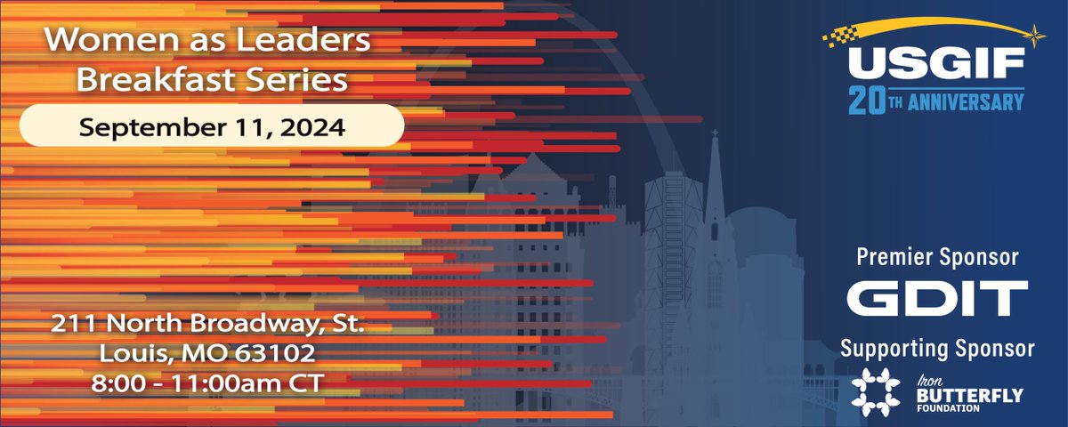 Join USGIF at Greater St. Louis, Inc. for our last session of this years' Women as Leaders Breakfast series. Don't miss this opportunity to advance your leadership skills for a more equitable future.
Register Now: cvent.me/lnKrvg?RefId=T…
#WomenasLeaders #USGIF #GEOINT