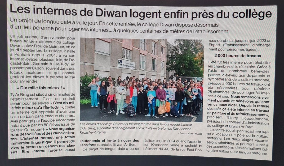 Hunva nevez evit skolajidi #diwan  Jakez Riou Kemper !
Setu pennad ar Ouest Frañs.
ouest-france.fr/bretagne/quimp…