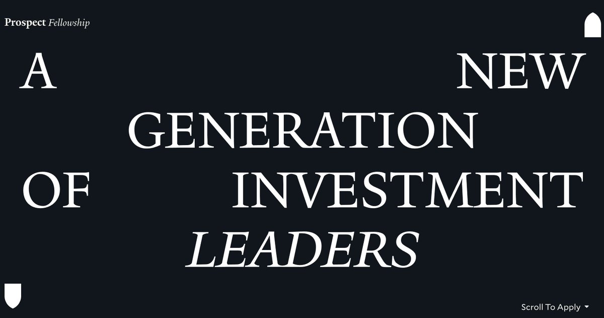 3/ <a href="/Yale/">Yale University</a> has now announced their Prospect Fellowship -- an eight-week intensive program that seeks to partner with five forward thinking investment management entrepreneurs.    

Want to learn from the best?  Apply below.    

Want a minimum LP commitment of $25 million at