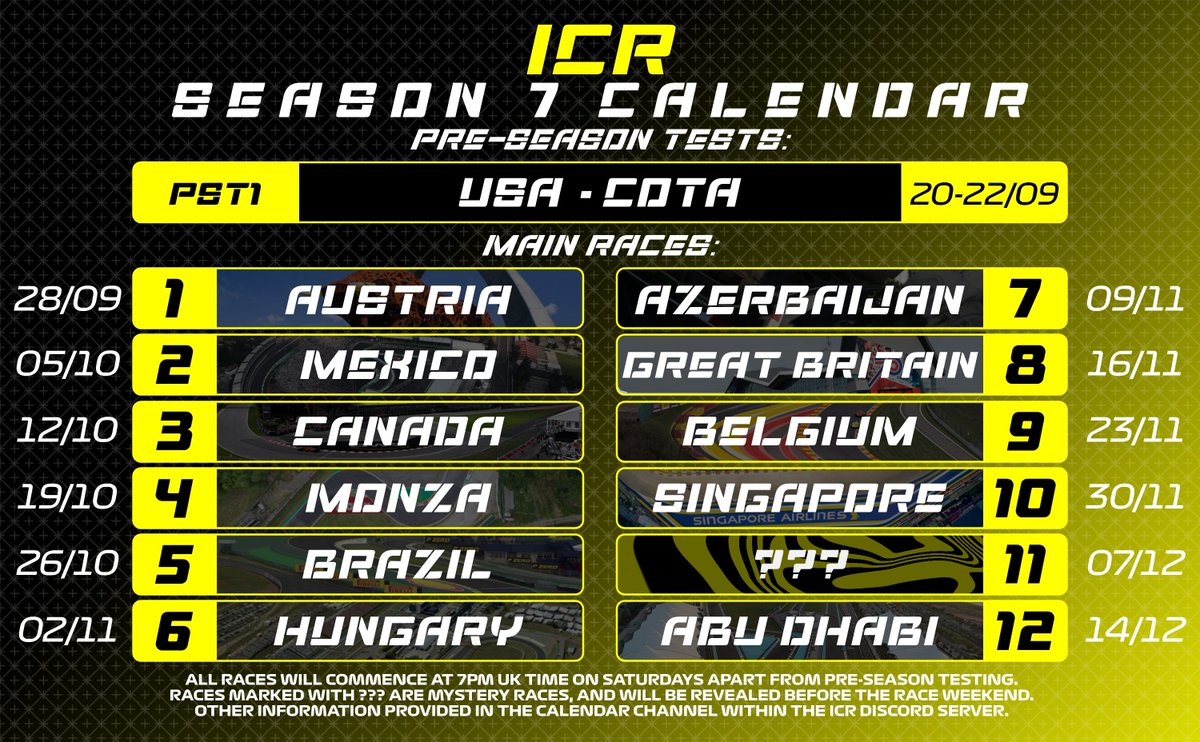 RaceWithICR's tweet photo. Season 7 is here, and our calendar has been revealed!!

Lets take a look! 👇

#f1 #f124 #f1league https://t.co/Sprc3tJjEO