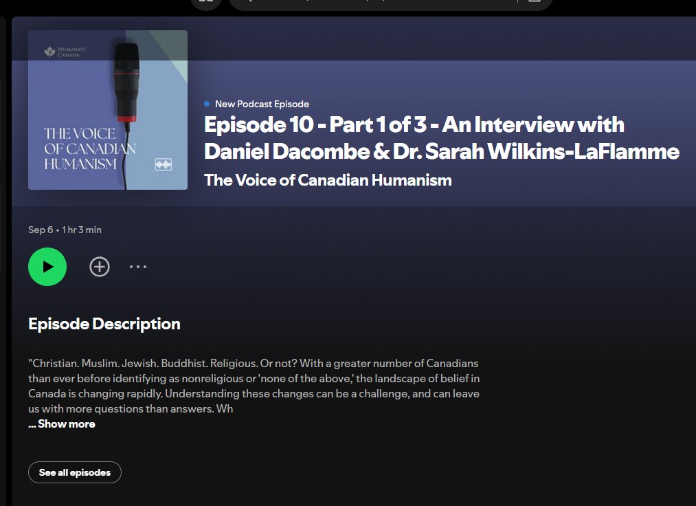 Recorded a 3-part podcast series on the past, present and future of #Canadian (Non)#Religion and (Non)#Belief with Daniel Dacombe @Humanism_Canada. Check out the first episode that's now live (find it where you get your fav podcasts):
#secular #secularism
open.spotify.com/episode/4iHIuc…