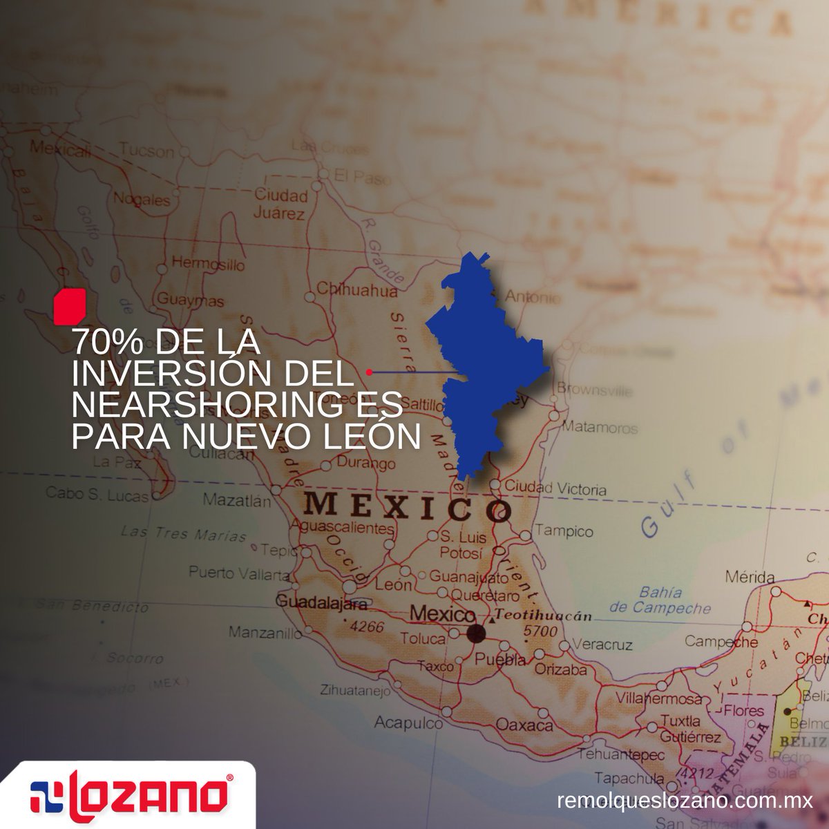 RemolquesLozano's tweet photo. Nuevo León líder del nearshoring en México, atrayendo entre el 70 y el 76% de la inversión en esta tendencia debido a su ubicación estratégica y costos de transporte más altos desde Asia 📈🌎 

#Nearshoring #NuevoLeónLíder #InversiónGlobal #InnovaciónYDesarrollo https://t.co/68b1EGpumD