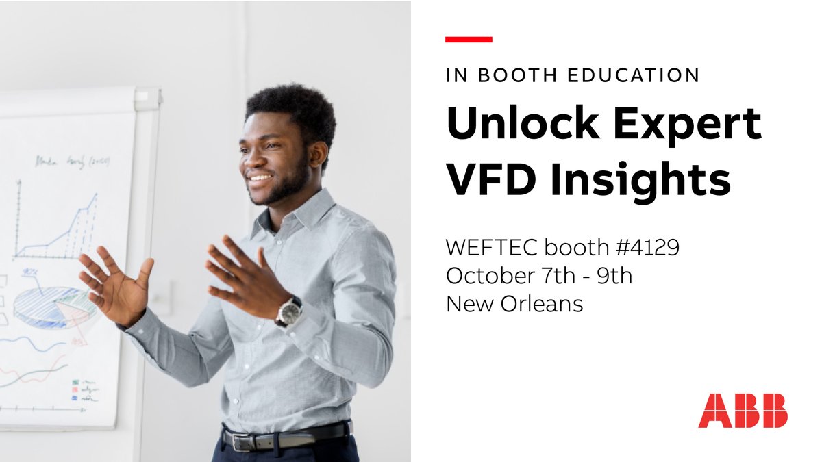 ABBMotorDriveUS's tweet image. Check out our #WEFTEC in-booth education schedule: ecs.page.link/JZgci

Join our experts for insights on:
✅ BAA/BABA-compliant VFDs
📣 ULH VFDs &amp;amp; emergency generators
🌊 Submersible pump motors
💧 Aeration control optimization
⚡ #ABB Ability Digital Power Train

#ABBDrives