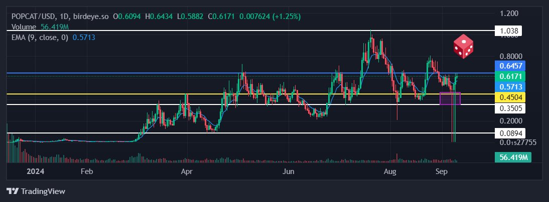 $POPCAT 

Game time. 

Popcat brushing up against the legendary $0.64 level again. 

Honestly. The Cabal does not even care about short-term price action. 

The cat that pops will ferry millions of unsung investors into a new financial bracket. 

It is the most obvious cook of