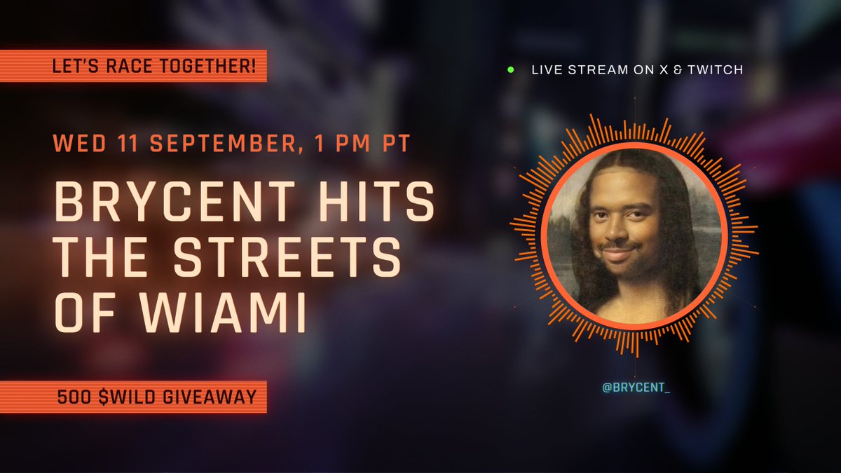 WilderWorld's tweet image. Wilder World x Brycent Livestream 📡

Wilders! Tune in tomorrow at 1 PM PT for a WILD Stream w/ the legendary @brycent_ 🏎️

Join Brycent Live on the WW 𝕏 and Twitch as we hit the Streets of Wiami w/ 500 $WILD to giveaway! 🎁

Don't want to miss this!