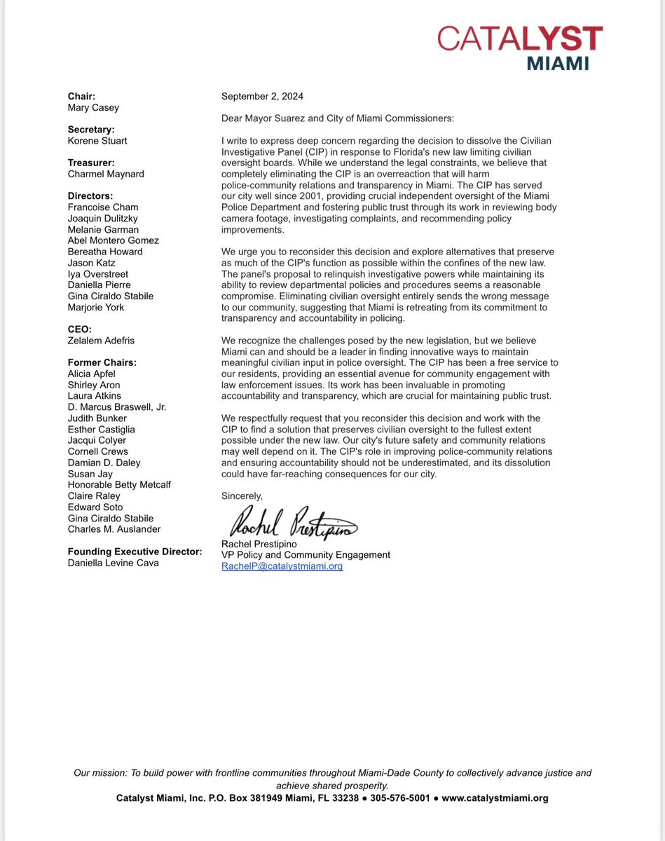 rwjacobsjr's tweet photo. Thank you to @CatalystMiami for always leading the way in effective community engagement on systemic issues. Truly appreciate your support over the years of accountable and transparent oversight! https://t.co/hSgDwXehbn