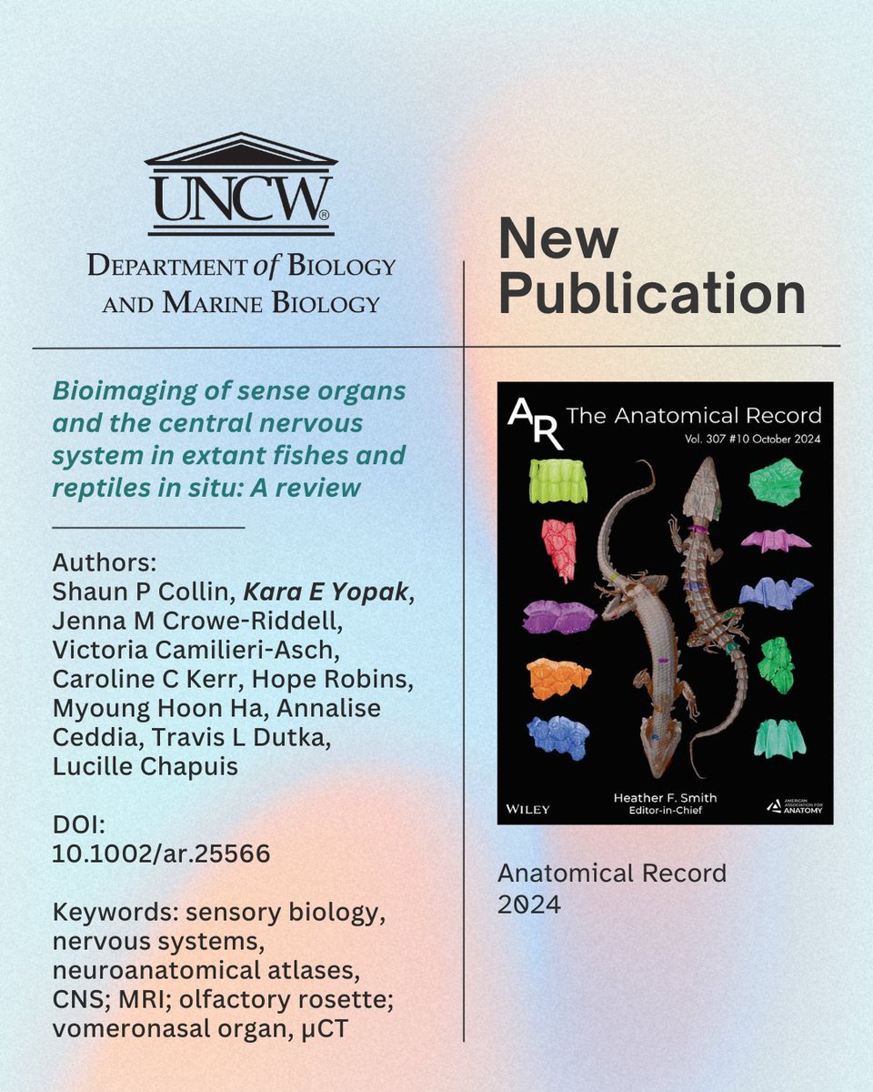 Wow so many publications this month! Congrats to Dr.Steve Kinsey, Dr.Michael Mallin, and Dr.Kara Yopak for their new publications

20-year water quality analysis
sciencedirect.com/science/articl…

Hypoxia Tolerance
doi.org/10.1093/icb/ic…

Bioimaging of sense organs
doi.org/10.1002/ar.255…