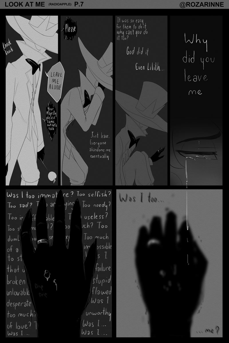 Rozarinne's tweet photo. Look At Me 
#Radioapple comic pages 5, 6, 7, &amp; 8 

Song: Would Anyone Care by Citizen Soldier

#HazbinHotel #Alastor #HazbinHotelLucifer #HazbinHotelAlastor #AppleRadio https://t.co/pJOIQOrEoM
