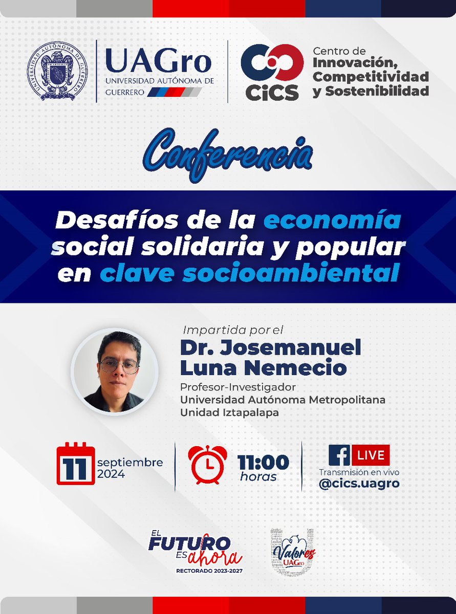 Josemanuel Luna-Nemecio (@josmaluna) on Twitter photo Con alegría les invito a que me acompañen a esta conferencia que impartiré en la <a href="/UAGro_MX/">UAGro MX</a>, en donde platicaré sobre los retos y oportunidades que tiene la economía social, solidaria y popular en plena crisis ambiental
<a href="/ZonaSurUAGro/">Coordinación Zona Sur</a> <a href="/divisioncshuami/">División CSH UAMI</a> <a href="/DSociologiaUAM1/">DepartamentoDeSociologia</a> Con alegría les invito a que me acompañen a esta conferencia que impartiré en la <a href="/UAGro_MX/">UAGro MX</a>, en donde platicaré sobre los retos y oportunidades que tiene la economía social, solidaria y popular en plena crisis ambiental
<a href="/ZonaSurUAGro/">Coordinación Zona Sur</a> <a href="/divisioncshuami/">División CSH UAMI</a> <a href="/DSociologiaUAM1/">DepartamentoDeSociologia</a>