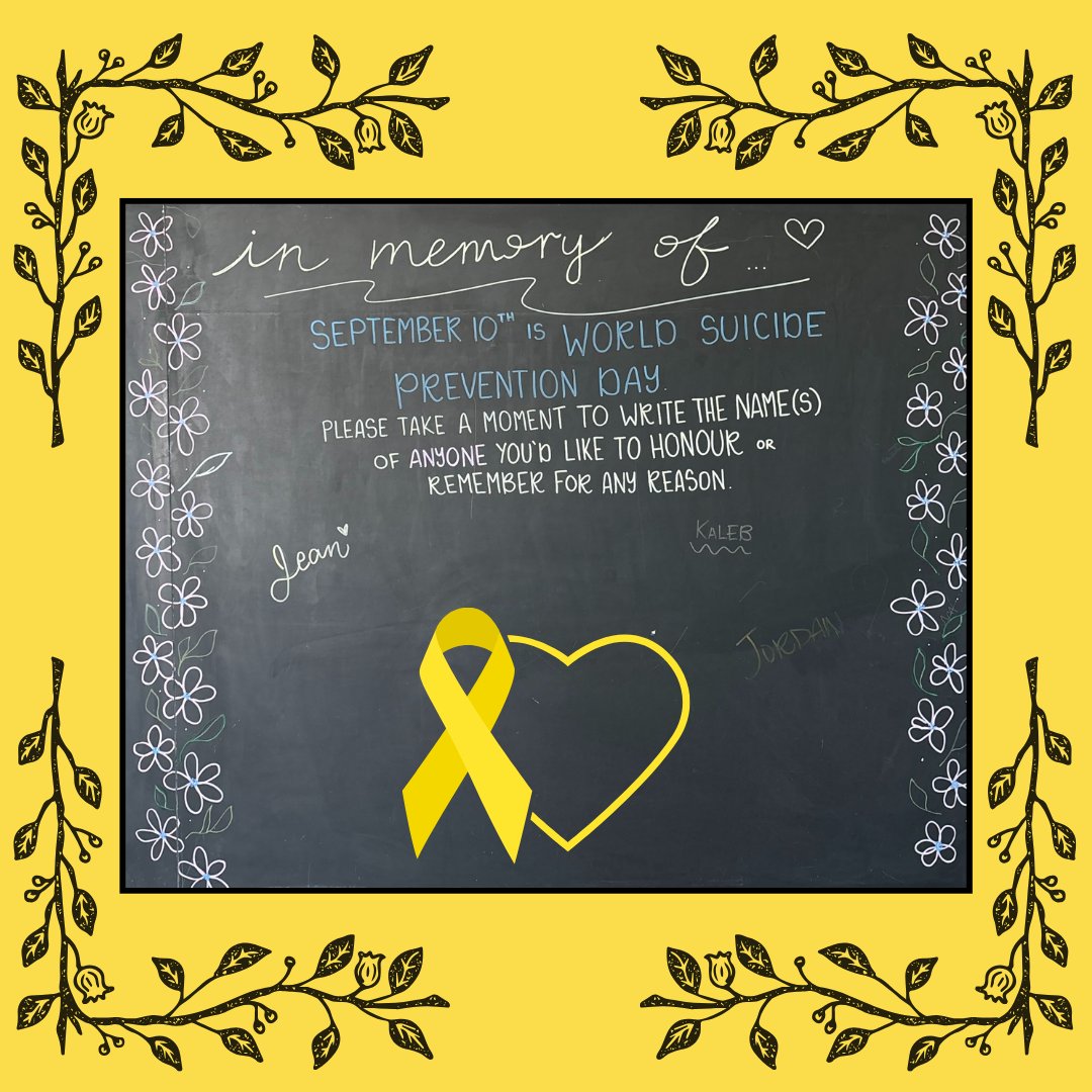 September 10th is World Suicide Prevention Day. 

We have set up a space in the lounge to write the names of those we wish to honour and remember today. 

#WorldSuicidePreventionDay #WSPD #WSPD2024 #StartTheConversation #Community #PeerSupport