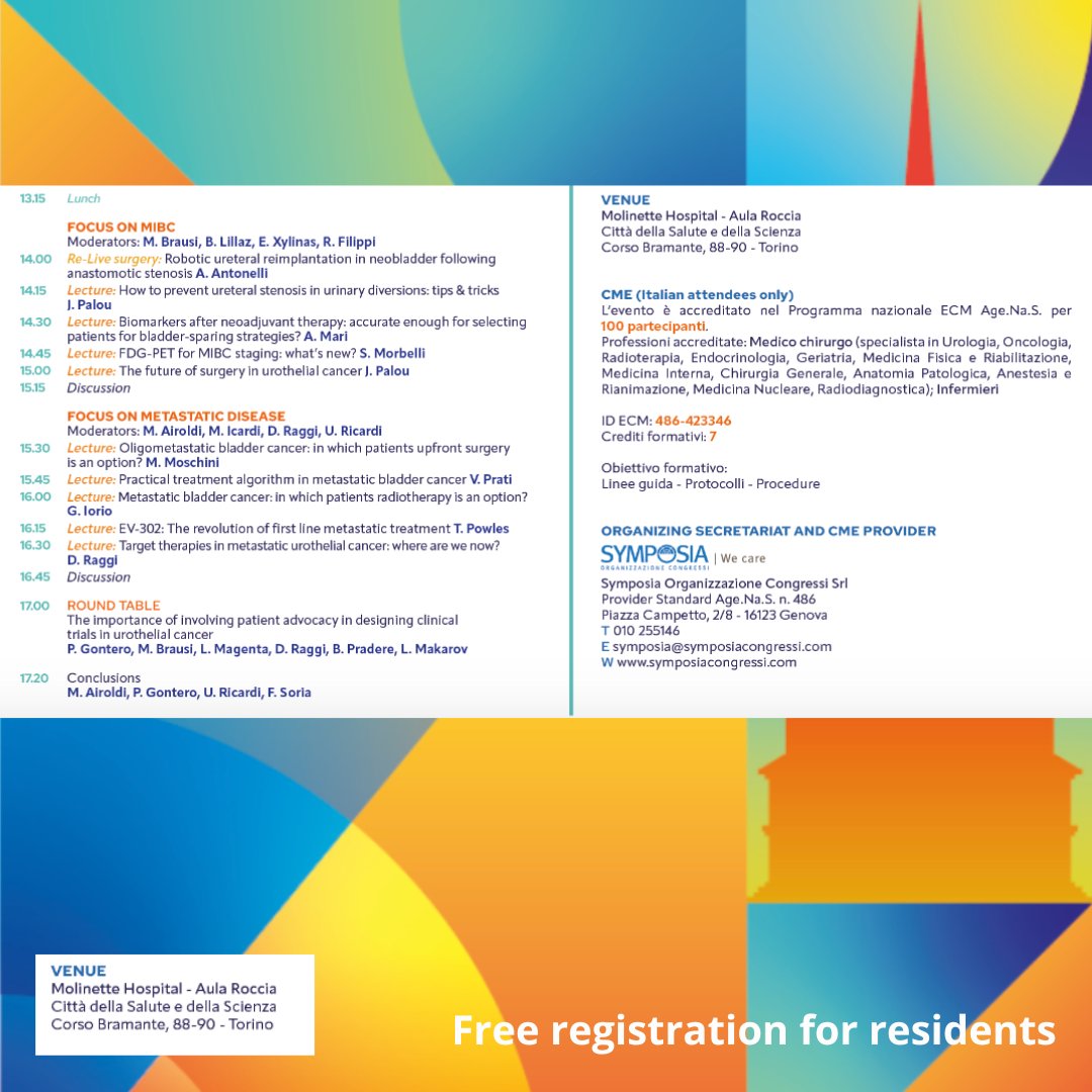MolinetteUrology (@uromolinette) on Twitter photo Urothelial Cancer Update 2024 🔬📍27 th of September 2024 - Turin.
📝 Registration for residents is free!
Don't miss the opportunity to join this 1 day multidisciplinar update meeting 🔮 Waiting for you in Torino! <a href="/paolo_gontero/">Paolo Gontero</a> <a href="/frasor86/">francesco soria</a> <a href="/SIU_Italia/">Società Italiana di Urologia</a> <a href="/unito/">Università di Torino</a> <a href="/cittasalute_to/">AOU CittàdellaSalute</a> Urothelial Cancer Update 2024 🔬📍27 th of September 2024 - Turin.
📝 Registration for residents is free!
Don't miss the opportunity to join this 1 day multidisciplinar update meeting 🔮 Waiting for you in Torino! <a href="/paolo_gontero/">Paolo Gontero</a> <a href="/frasor86/">francesco soria</a> <a href="/SIU_Italia/">Società Italiana di Urologia</a> <a href="/unito/">Università di Torino</a> <a href="/cittasalute_to/">AOU CittàdellaSalute</a>