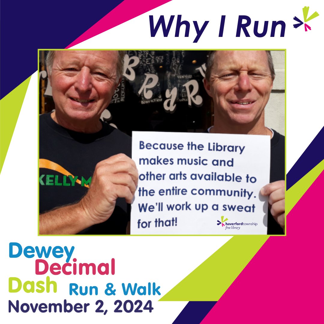 🏃‍♂️Why do you run in the annual Dewey Decimal Dash?🏃‍♀️Your support helps keep our library vibrant and accessible to all.📚Register now for early bird rates! Share your own “Why I Run” story with us by emailing your photo to reference@haverfordlibrary.org! #htfl #deweydecimaldash