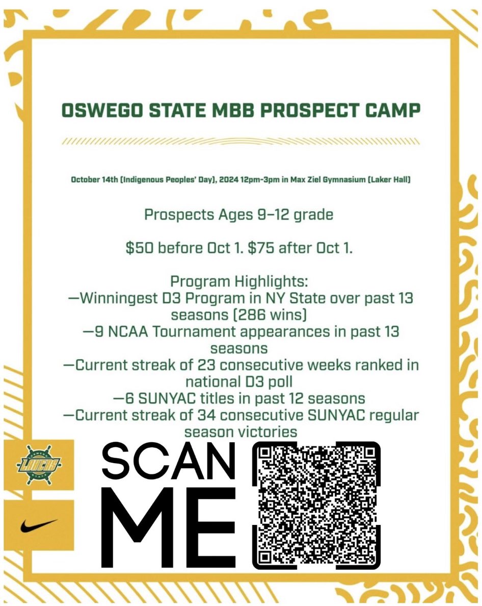 We are 1 month away from our College Prospect Camp <a href="/OswegoMBball/">Oswego State Men's Basketball</a>. This is a great chance for players to work with + be evaluated by our staff. Oswego is the winningest D3 program in NY State over the past 13 seasons w/ 286 wins + 9 NCAA Tourney Appearances. Sign up info attached.