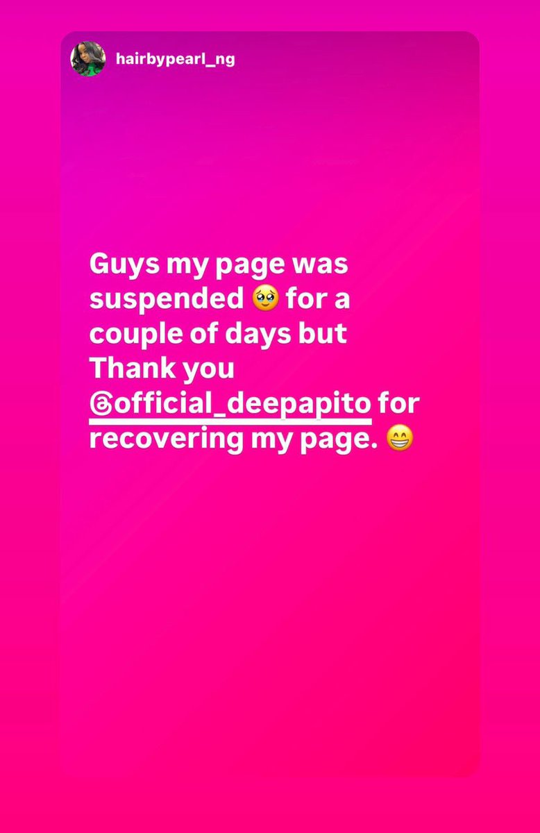 Congratulations on your account recovery <a href="/hairbypearl_ng/">Pearl</a>