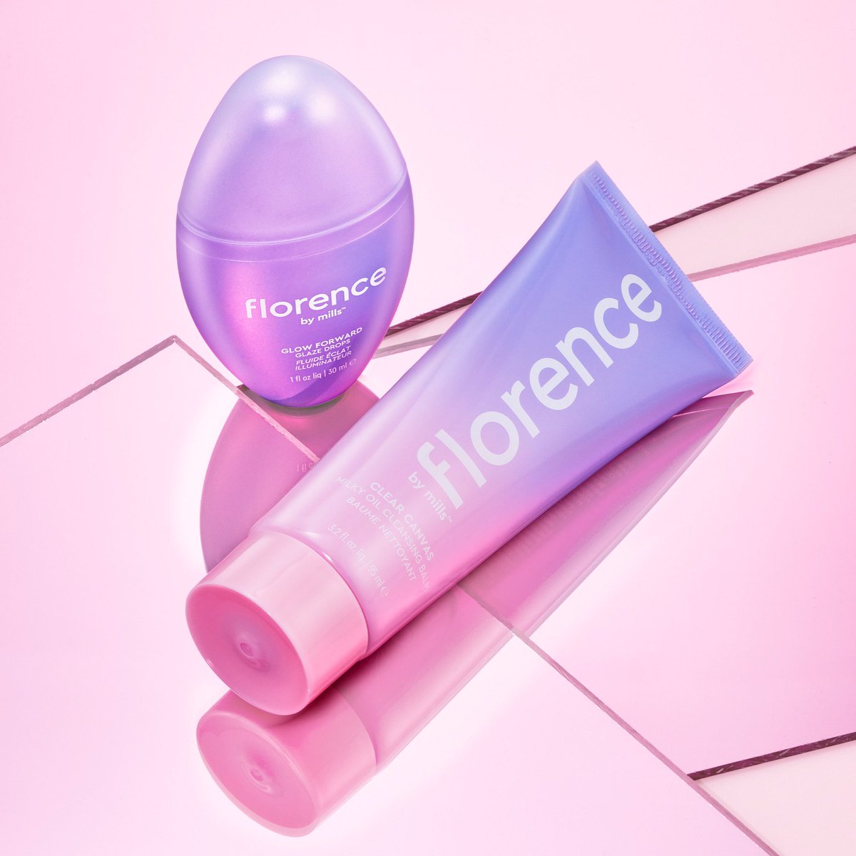 Florencebymills's tweet photo. glow up your skin with our new dreamy skincare duo ☁️💕 glow forward glaze drops &amp; clear canvas milky oil cleansing balm are coming to https://t.co/mOF0hrOiHC on 9/12 ✨ #florencebymills https://t.co/A9TvGUoNvl