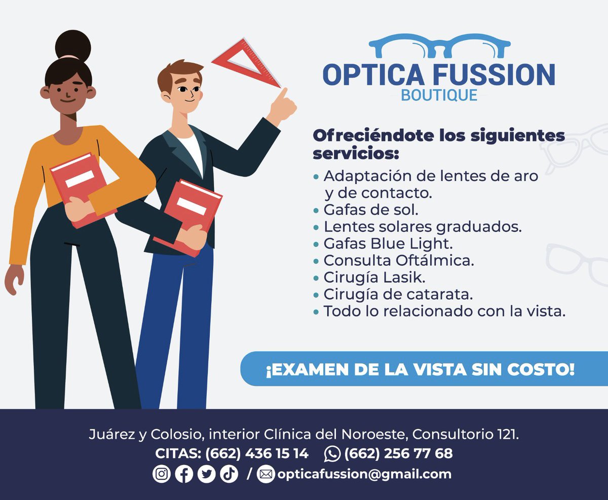 OpticaFussionB's tweet photo. En @opticafussionboutique te brindamos todos estos servicios.
Agenda tu cita.📩 ¡Mándanos un WhatsApp 6622567768! #optometrista #culturadelaprevención #saludvisual #gafasbluelight #lentesgraduados #LentesdeContacto #Gafasdesol #regresoaclases #miopia #hipermetropia #astigmatismo https://t.co/cUnza2iuYQ