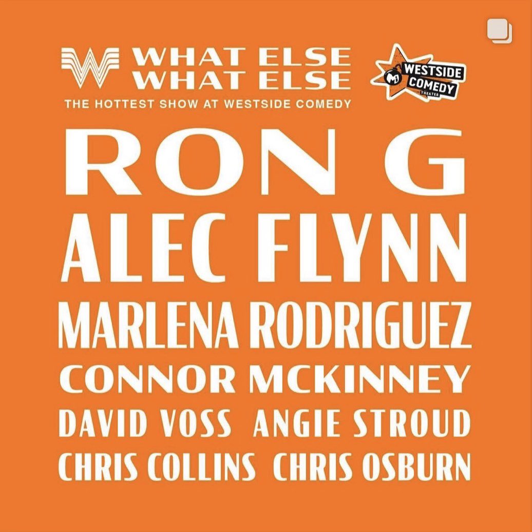 Tonight at 8pm, What Else What Else is back with this amazing lineup. 🍻 No drink minimum. 🎟️ Tickets at westsidecomedy.com. 

<a href="/ComedianRonG/">Ron G</a> #losangeles #SantaMonica #standup