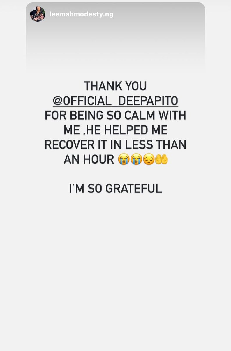 Congratulations on your account recovery @leemahmodesty.ng