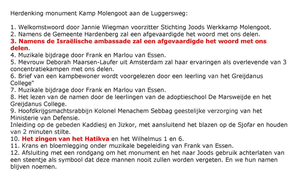 Stel dat in WO-2 de Duitsers alle katholieke Nederlanders hadden weggevoerd en daarna vermoord.
Zouden we dan 80 jaar later tijdens een herdenking het Italiaanse volkslied zingen en iemand van de Italiaanse ambassade uitnodigen voor een toespraak?
#Hardenberg #Molengoot
