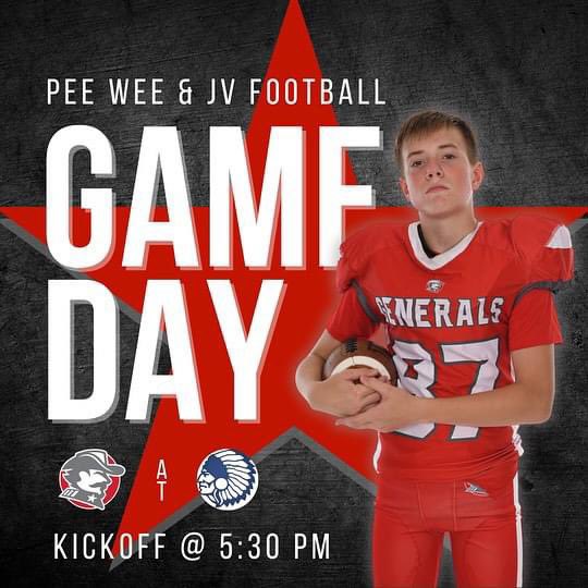 It’s Game Day! 🏈

🕒 Schedule:
 🏈 PeeWee @ 5:30PM
 🏈 JV @ 6:30pm
 
📍 The Lakeside School

Grab your pom poms, make your way to Eufaula, and get ready for some Generals Athletics!

#GoGenerals #LeadTheCharge 🔴⚪️⚔️