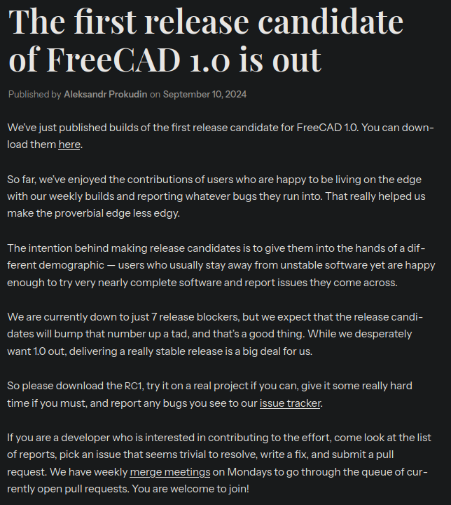 FreeCAD (CAD+CAM+FEA) (@freecadnews) on Twitter photo 📢 Dear #FreeCAD community and friends, please read and RT.
blog.freecad.org/2024/09/10/the… 📢 Dear #FreeCAD community and friends, please read and RT.
blog.freecad.org/2024/09/10/the…