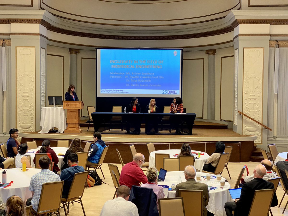 BME alums Travelle Franklin-Ford Ellis MD , Darilis Suarez-Gonzalez, and Tracy Puccinelli are discussing Inclusivity in the Field of BME. #UWBME25