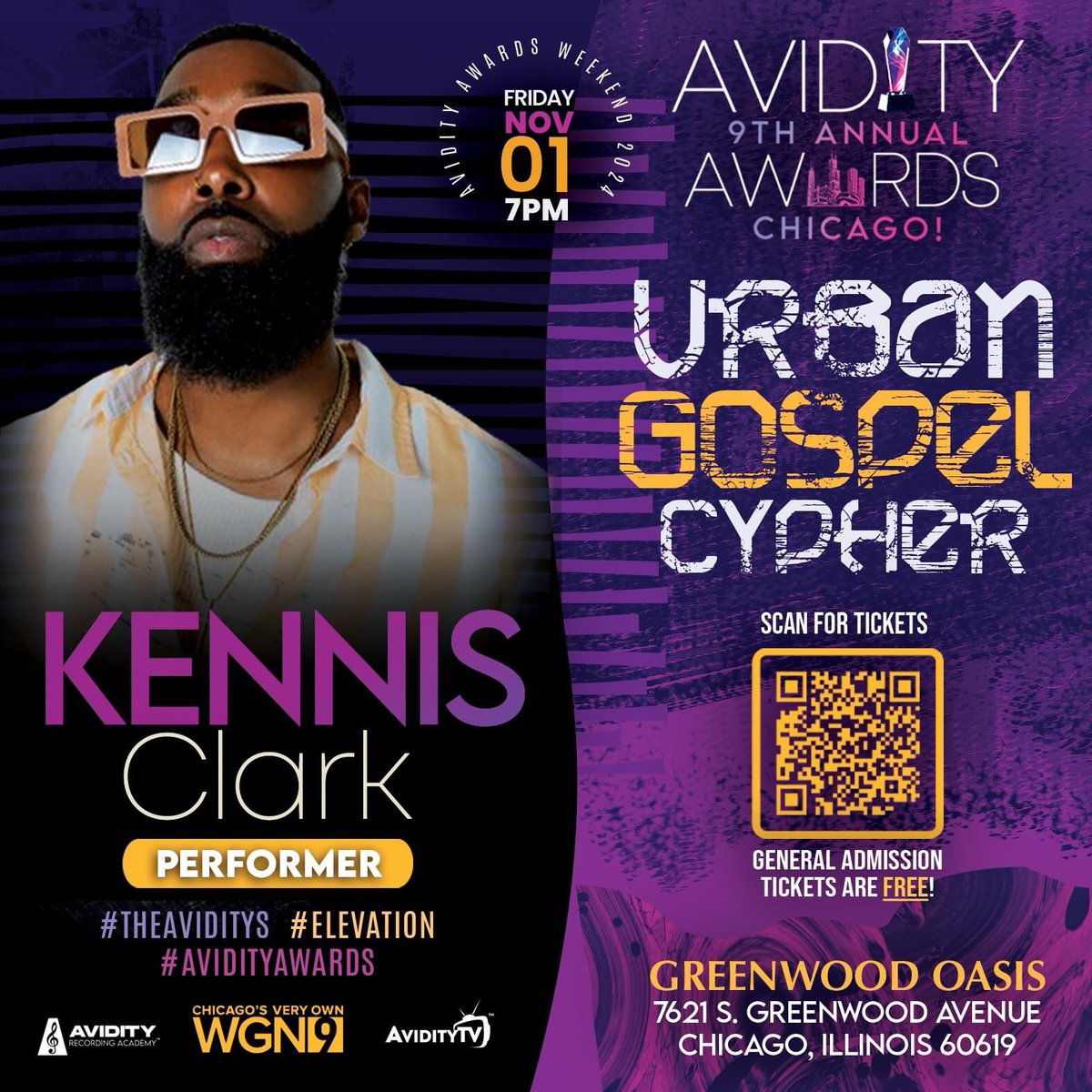 1DerrickHuggins's tweet photo. Avidity Recording Academy - @1ARANation introduces our FIRST “Urban Gospel Cypher!” 

We look forward to welcoming @KennisClark, who will be one of the Urban Gospel Cypher performers at the 9th Annual @AvidityAwards ceremony and television taping, airing December 15th on WGN-TV!

Join us on Friday, November 1st at Greenwood Oasis in Chicago, Illinois! General Admission tickets are FREE!

Tickets are available NOW at https://t.co/zwMbKgoUDL 

#TheAviditys #AvidityAwards #WGN #KennisClark