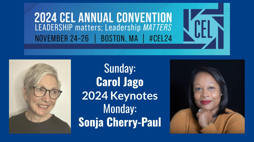 ncte_cel's tweet photo. Come learn from @CarolJago and @SonjaCherryPaul at #CEL24 this November as we discuss why LEADERSHIP matters as well as the daily MATTERS of leadership.

Information and Registration: https://t.co/mrnbHPlXay https://t.co/pVHtCcjTmx